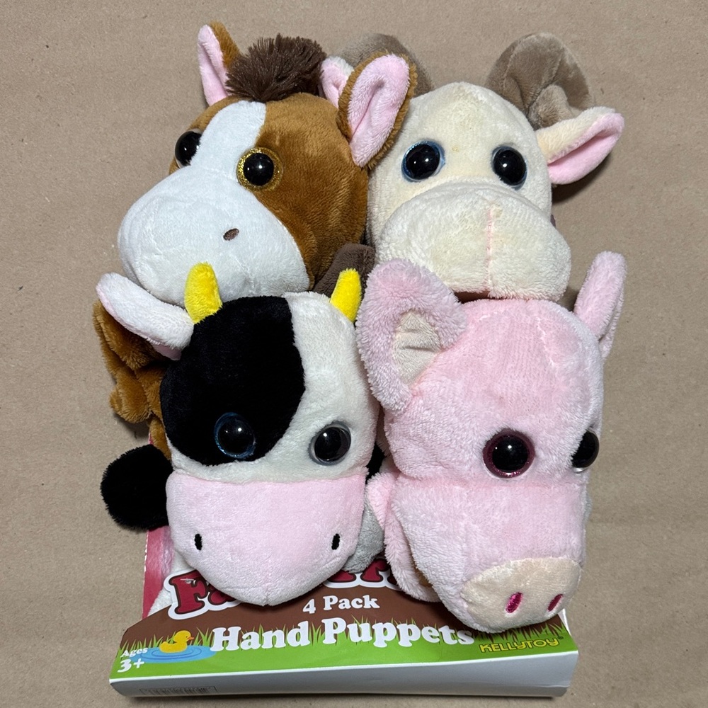 Kellytoy Animal Hand Puppets Set - Brown, Pink, Cream